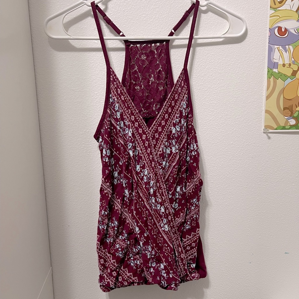 No Boundaries Red Floral Wrap Tank with Racerback